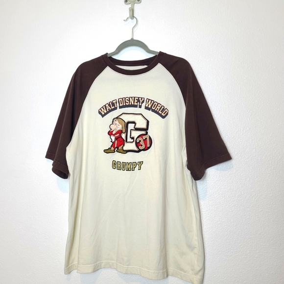 Vintage Tops - Vintage Walt Disney World Grumpy Graphic Print Varsity Collegiate Tee